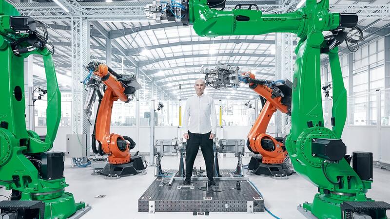 Industrial robots with belt drives.